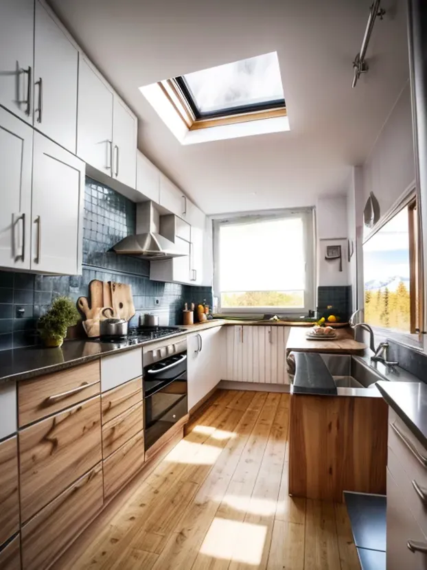 Traditional kitchen with mountain view